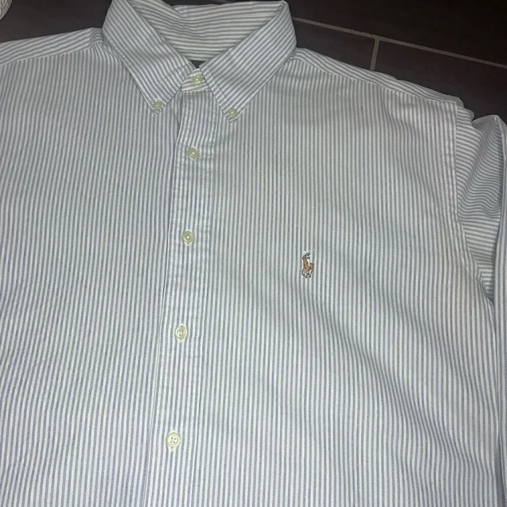Ralph Lauren Yarmouth Chambray and white pinstriped dress button down sz 17.5